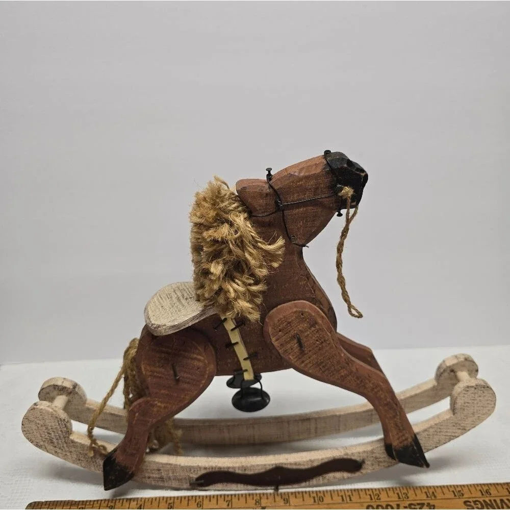 Vintage Handcrafted Amish Wooden Doll Rocking Horse Country Decor Figurine 12